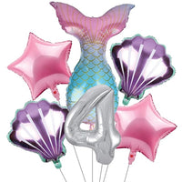 Party Propz Mermaid Theme Birthday Decorations - 6 Pcs Mermaid Theme Foil Balloons Set | Mermaid Balloons for Happy Birthday Decoration | 4th Birthday Decoration for Girls | Happy Birthday Balloons
