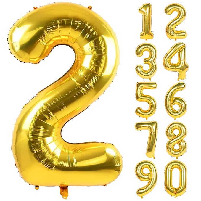 Party Propz Foil Balloon Number 2-16 Inch Foil Balloon | Golden Number Foil Balloon | 2 Balloon Number Foil Golden for Kids | 2nd Birthday Decoration Items | Anniversary Decoration