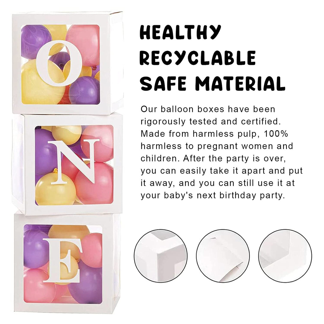 Party Propz Baby Balloon Box For 1st Birthday Decoration 3 Pcs, One Box For 1st Birthday | First Birthday Decorations Girl | One Birthday Letter Stand | 1st Birthday Decoration For Girls | One Box