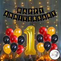 Party Propz 1st Anniversary Decoration Items Kit - 55Pcs First Happy Anniversary Decoration Set | Happy Anniversary Banner | Anniversary Decoration for Couple, Boyfriend, Husband | Wedding Anniversary Decoration Items