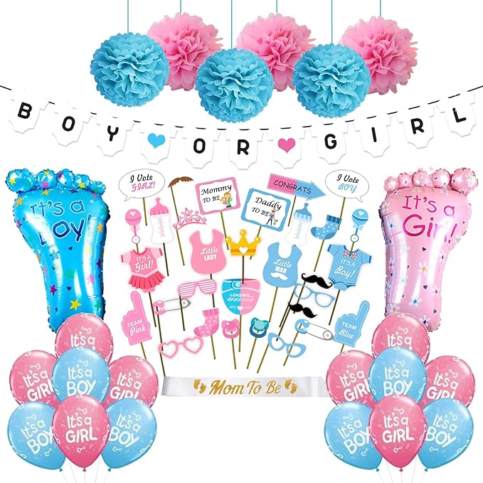 Party Propz Baby Shower Decoration Items Set - 59Pcs Banner, Balloons, Photo Booth Props, Sash - Baby Shower Decorations Materials for Mom to Be Maternity Photoshoot - Home KIT