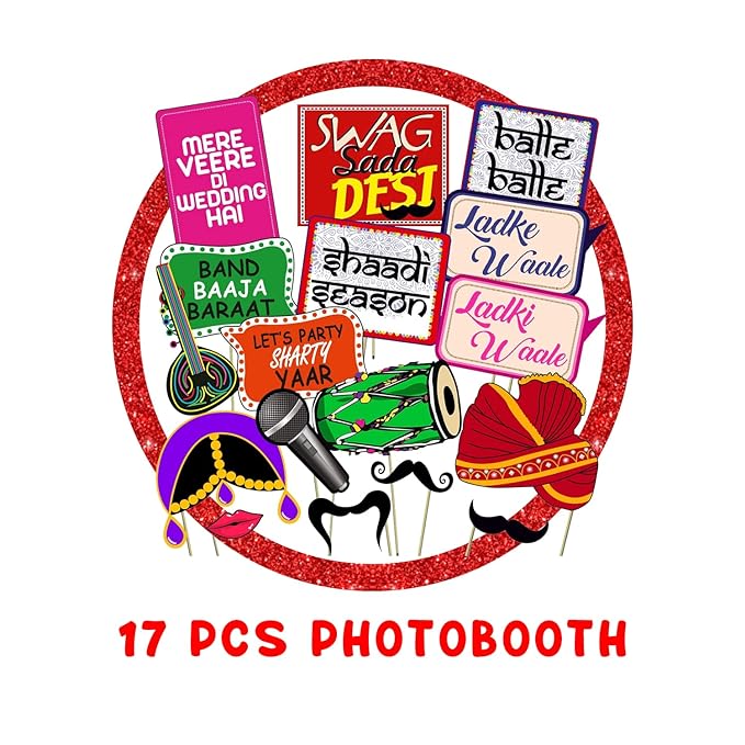 Party Propz Props for Haldi Ceremony - 17 Pcs Mehndi Props | Ladki and Ladke Wale Props for Wedding | Marriage Props for Wedding | Haldi Props for Bride and Family | Haldi Props for Groom and Family