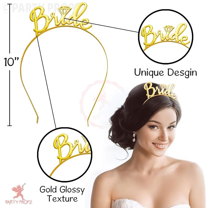 Party Propz Bride To Be Decoration Set Combo -3Pcs Bride To Be Sash | Bride To Be Crown | Bride To Be Banner (cardstock) Gold Foil Balloon | Bachelorette Party Decorations | Bride To Be Sash And Crown