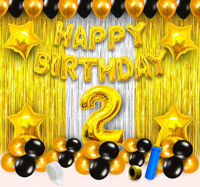 Party Propz 2nd Birthday Decoration Items Golden For - 63Pcs Two Sweet Decoration - 2nd Birthday Party Decorations,Birthday Decorations kit for Girls 2nd birthday/ Baby Birthday Decoration Items 2 Year / Birthday Decorations kit for Boys 2nd birthday