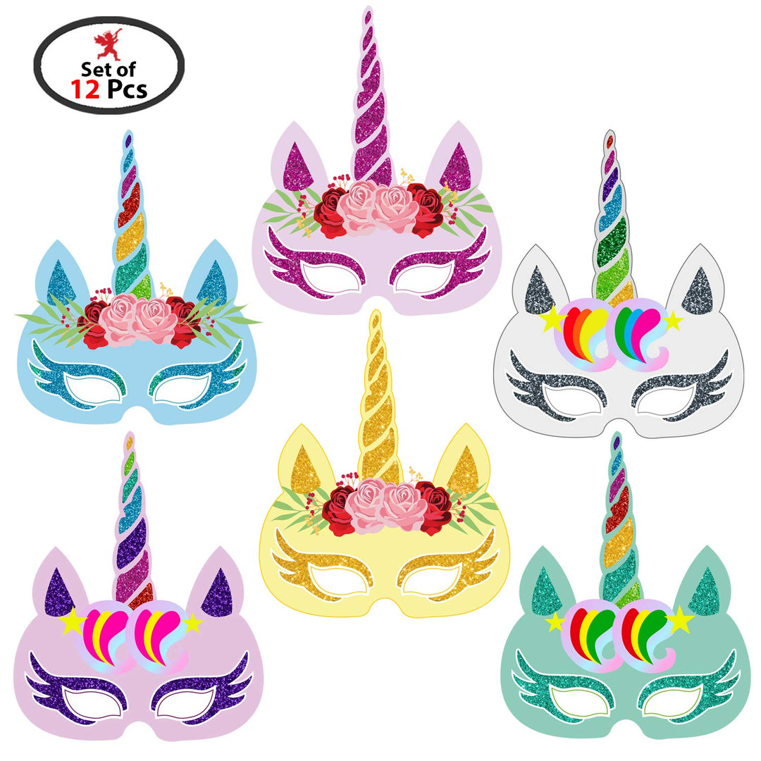 Party Propz Unicorn Birthday Mask -12 Pcs, Unicorn Mask For Kids Face | Birthday Caps For Kids | Unicorn Theme Birthday Masks For Kids Party | Unicorn Mask For Girls | Unicorn Return Gifts For Girls