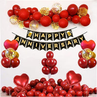 Party Propz Happy Anniversary Decoration Kit For Home -35 Items Red Combo Set Paper Banner (cardstock), Metallic Balloons, Heart Foil Balloons anniversary decoration items For Bedroom