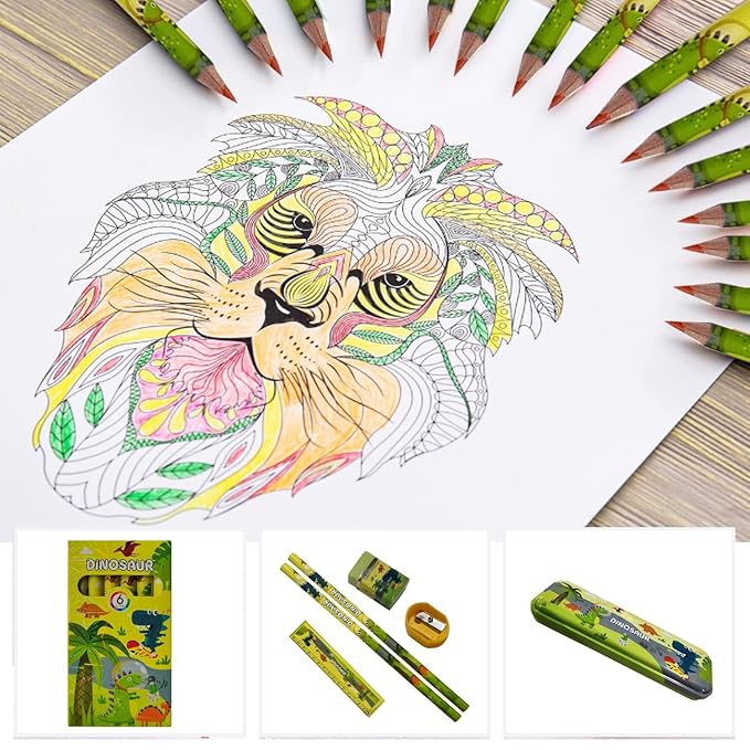 Party Propz Dinosaur Theme Stationary Set for Kids Green - 7Pcs Return Gifts Stationary Kit for Boys