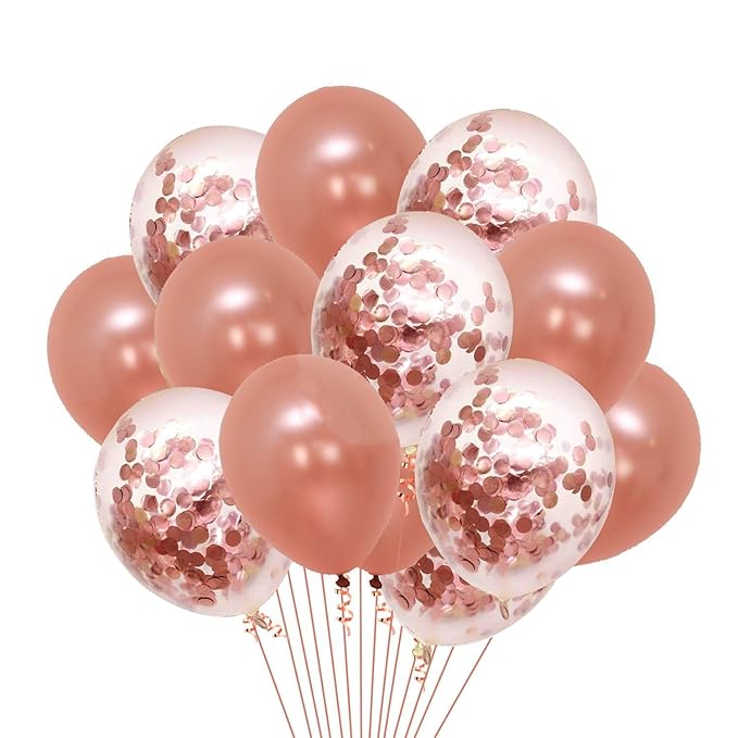 Party Propz Attractive Rose Gold latex and Confetti Balloons (Set of 30 Pic)/Balloons for Decoration