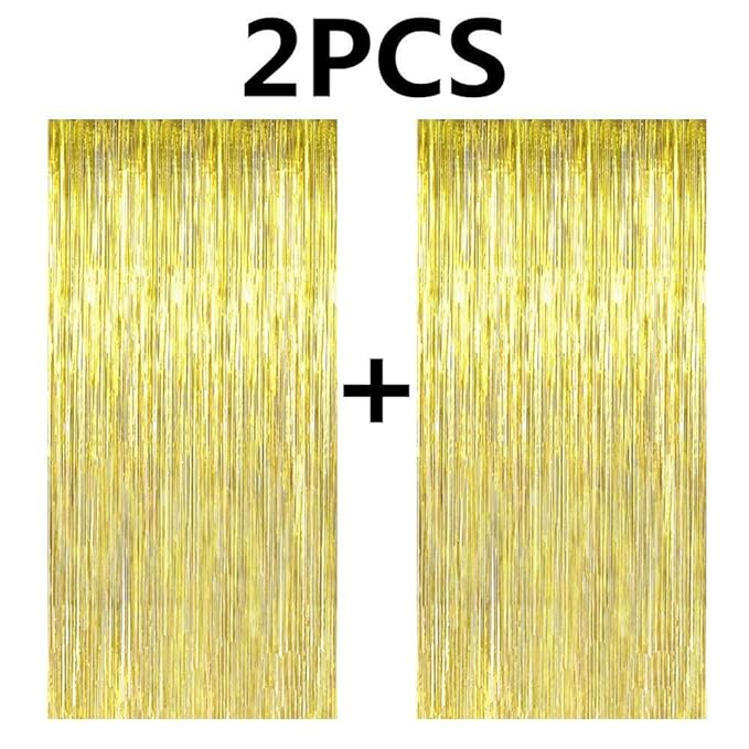 Party Propz Golden Striped Foil Curtain For Decoration - Pack Of 2 | Golden Foil Curtain Large For Decoration, Foil Curtain | Birthday, Anniversaries, Baby Shower, Engagement, Sheer