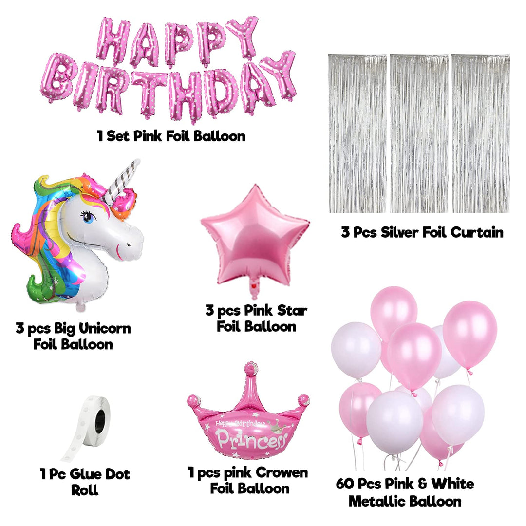 Party Propz Unicorn Birthday Decorations For Girls-72 Pcs,Unicorn Theme Birthday Decorations Kit|Birthday Decoration Items For Girl,Kid|Unicorn Decoration For Birthday Girls|Metallic,Foil Balloon