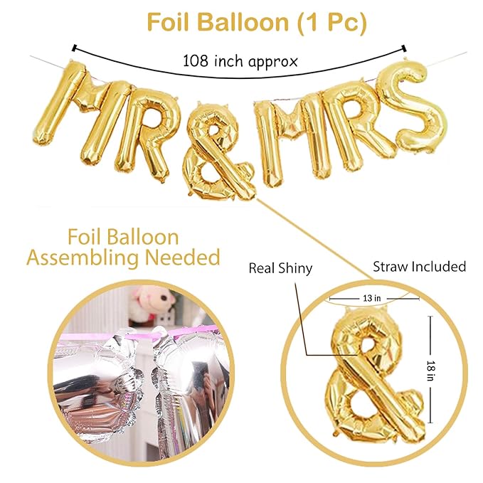 Party Propz Foil Birthday Valentine Engagement Wedding Anniversary Reception Balloons for Party Decoration Mr and Mrs Couple Balloon (Multicolor) - Pack of 8 Pieces