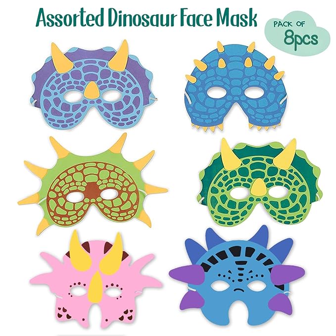 Party PropzTM Dinosaur Mask Pack of 8 Pieces / Dinosaur Supplies / Dinosaur Decoration / Dinosaur Birthday Supplies / Dinosaur Birthday Decoration