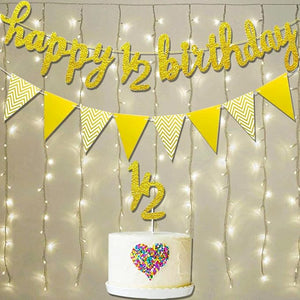 Party Propz Its My Half Birthday Decorations Set with LED Fairy Light-Golden Glitter Banner, Cake Toppers, Pennant Banner - Half Birthday Decoration/ 1/2 Birthday For Baby Boy or Baby Girl
