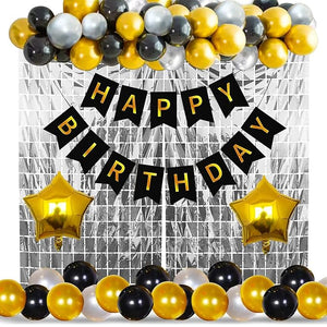 Happy Birthday Decor Set - 46Pcs (Black & Golden)