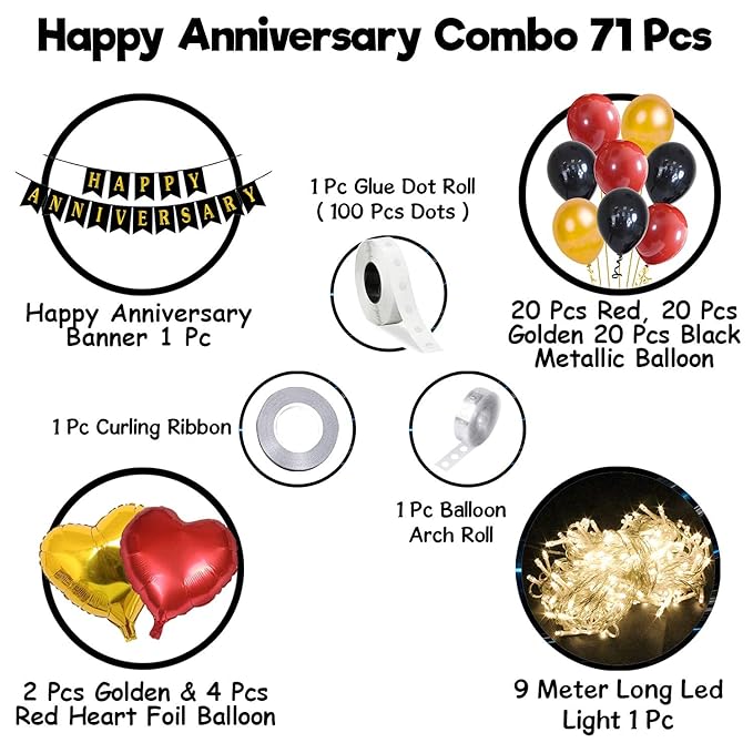 Party Propz Happy Anniversary Decoration Items Kit - 71Pcs Happy Anniversary Balloons Set | Wedding Anniversary Decoration Items | Happy Anniversary Banner | Anniversary Balloons for Decoration