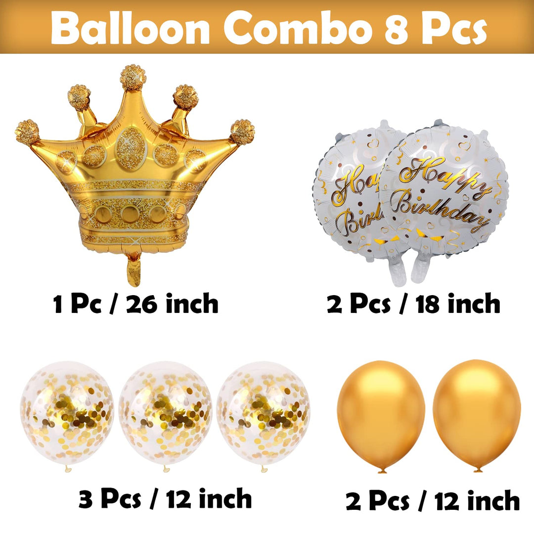 Party Propz Elegant Birthday Decoration Items - Set of 8 Golden Balloon Decoration for Birthday | Foil Balloons for Birthday | Happy Birthday Foil Balloon | Birthday Decoration Kit