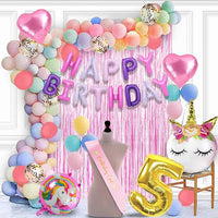 Party Propz Unicorn Theme Birthday Decorations Items Combo Set- 5th Birthday 51Pcs For Happy Birthday Kit For Girls 5 Year ,Rubber(multi)
