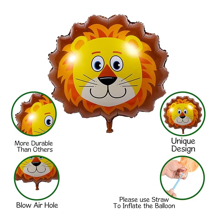 Party Propz Happy Birthday Decoration Kit, Set of 5 Birthday Decoration Items With Happy Birthday, Lion, Jungle Theme Foil Balloons For Kids Birthday Celebration, , Multicolor