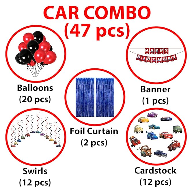 Party Propz Car Theme Decoration For Birthday-47 Pcs,Car Theme Birthday Decorations For Boys,Kids|Happy Birthday Decoration Kit|Vehicle|Birthday Theme Decoration For Boys