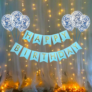 Party Propz Birthday Decoration Items Kit- 10Pcs Blue Bday Banner Confetti Balloon with Led Light for Kids, Husband , Boys Bday Decorations Items with Fairy Lights