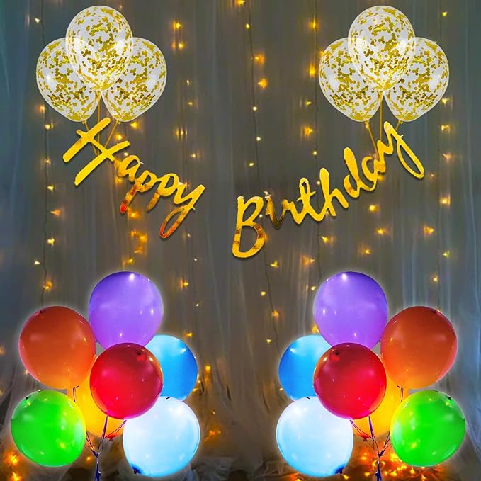 Party Propz Happy Birthday Unicorn Decoration Kit Combo - 23Pcs Set Bday Banner, Confetti Balloon, Led Balloon With Led Fairy Light For Kids, Husband Girls, Boys / Birthday Rubber Balloon(Multi).