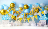 Party Propz Blue Birthday Decoration Items - Pack of 51 Happy Birthday Decoration Kit with Pastel Blue and Golden Balloons | Balloon Arch Strip | Happy Birthday Banner | Birthday Decorations for Boys
