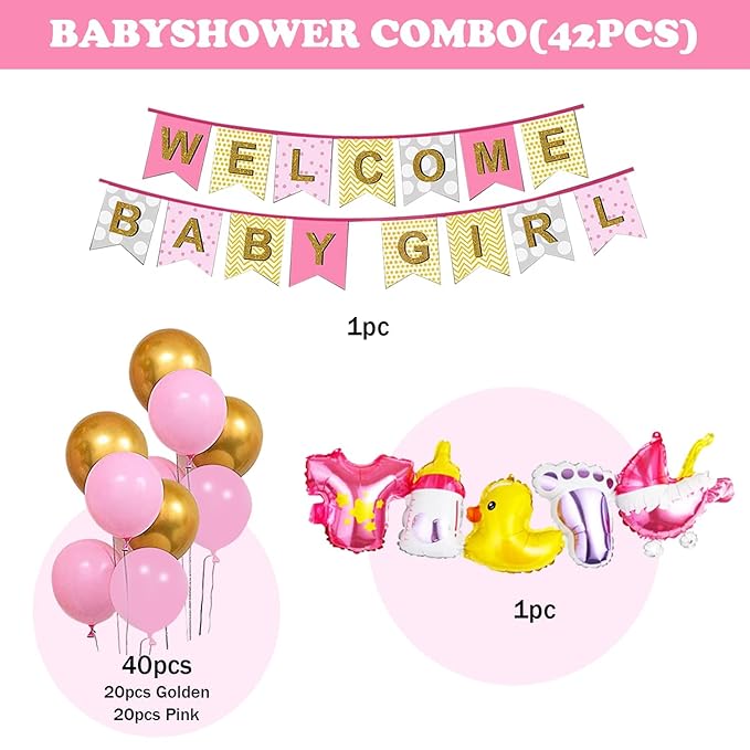 Party Propz Baby Welcome Decoration Items -42pcs Baby Welcome Home Decoration Kit | Welcome Baby Decoration | Welcome Baby Girl Decoration | Baby Girl Welcome Home Decoration | Character Foil Balloon