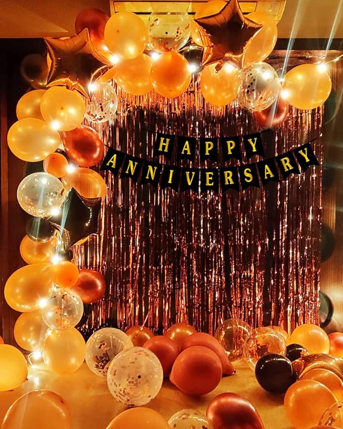Party Propz Happy Anniversary Decoration Items Kit - 63Pcs Rose Gold Wedding Anniversary Decoration Items|Happy Anniversary Banner|Anniversary Decoration For Couple,Boyfriend,Husband,Wife,Girlfriend
