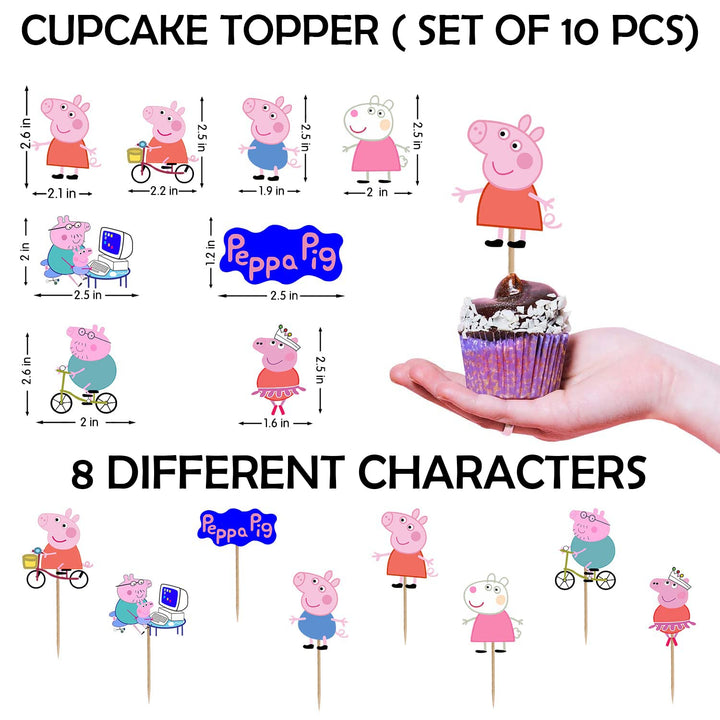 Party Propz Peppa Theme Birthday Decoration-Big 29 Pcs|Peppa Theme Birthday Decoration Items|Happy Birthday Banner(Cardstock)|Cake Toppers For Cake Decoration|Photobooth Props|Pig Characters Banner
