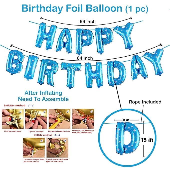 Party Propz 2nd Birthday Decoration Items For Boys -63Pcs Blue & White Decoration - 2nd Birthday Party Decorations,Birthday Decorations kit for Boys 2nd birthday/ Baby Birthday Decoration Items 2 Year