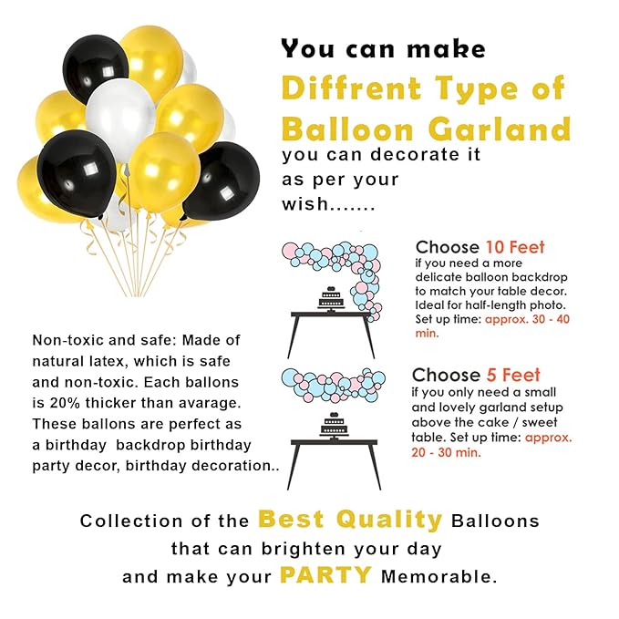 Party Propz Happy Birthday Decoration - Huge 50 Pcs, Black and Gold Balloons for Birthday Decoration|Star, Heart Shaped Foil Balloons For Decoration|Metallic, Latex Balloons For Birthday Decoration