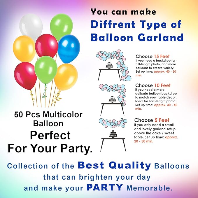 Party Propz Multicolor Metallic Balloons - Pack of 50 Pcs | Happy Birthday Decoration Items for Boy and Girl | Multicolor Metallic Balloons for Birthday Decoration | Anniversary Decoration Items