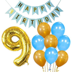 Party Propz 9th Birthday Boy Blue Combo Banner (cardstock) Balloon and Number 9 Foil Balloon 22Pcs for Kids Birthday Decoration