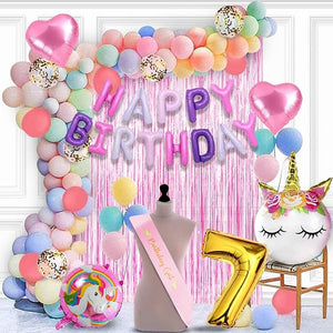 Party Propz Rubber Unicorn Theme Birthday Decorations Items Combo Set- 7Th Birthday 51Pcs Kit For Happy Birthday Decoration Kit For Girls / Unicorn Birthday Decorations 7 Year Baby ,Multicolor