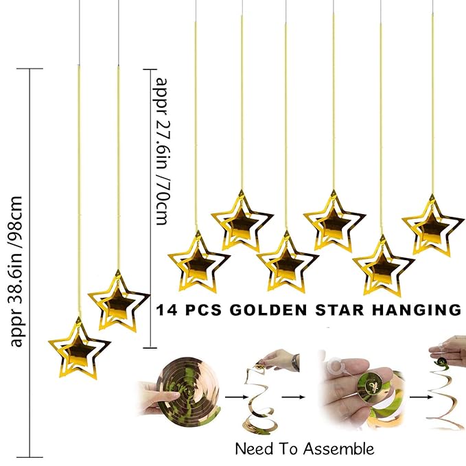 Party Propz 3D Star Hanging Decoration - 14 Pcs | Room Hanging Decor | Ceiling Hanging Decoration Items | Happy Birthday Decoration Items | Decoration Items for Living Room | Hanging Decoration Item