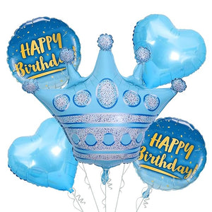 Party Propz Blue Helium Balloons for Birthday Decoration Boys - 5Pcs Set - Crown Foil Balloons for Birthday Decoration/Balloons for Birthday Decoration/Birthday Balloons for Boys/Decoration Kit