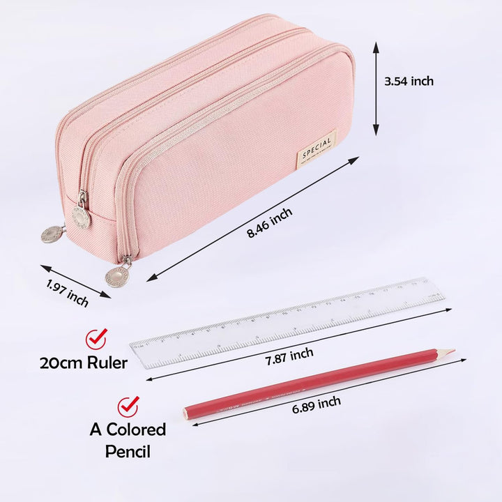 Party Propz Large Capacity Pencil Case - Pink Color Large Capacity Pencil Pouch | 3 Compartments Pencil Pouch | Makeup Pouch for Women | Double Layer Pencil Pouch | Pencil Pouch for Girls for School