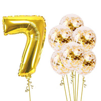 Party Propz Number 7 Golden Foil Balloon With Confetti 7Pcs Combo For Birthday Or Anniversary Party Decoration