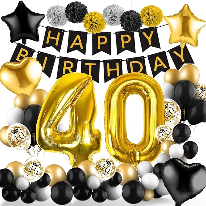 Party Propz 40th Birthday Decorations for Men & Women - 38Pcs Birthday Decoration - 40th Birthday Decorations For Women/ 40 Birthday Decorations/ Birthday Decoration for Husband / 40 Years