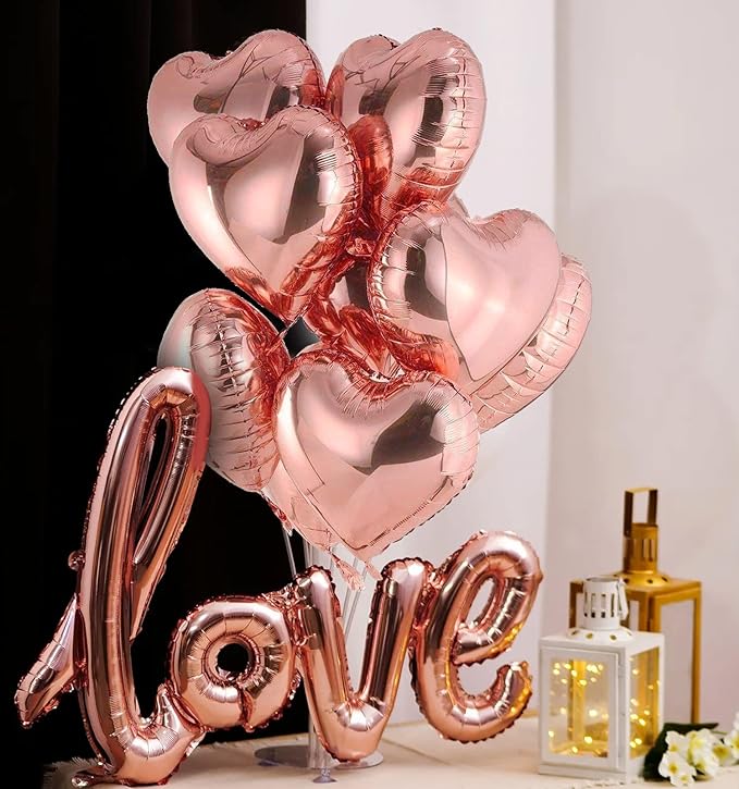Party Propz Anniversary Decoration Items -Pack of 11pcs Happy Anniversary Balloons | With Rose Gold Heart & Love Foil Balloons | Balloons For Decoration | Birthday Decoration Items | Birthday Balloons