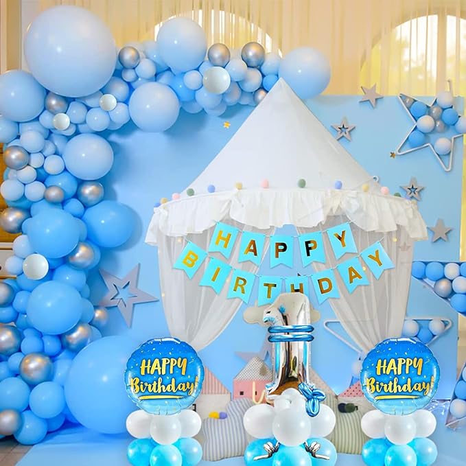 Party Propz 1st Birthday Decoration for Boys - 54 Pcs First Birthday Decorations Boy | One Year Birthday Decoration Items | Baby Boy 1st Birthday Decoration Items | First Birthday Decorations Items