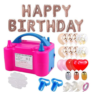 Electric Balloon Pump Machine - 3Pcs Combo | Dual Nozzle Pump + 2 Balloon Tying Tools