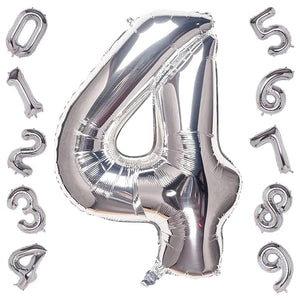 Party Propz Large 4 Number Foil Balloon - 16 Inch Silver Foil balloons for 4th birthday decorations | Anniversary Decoration | Balloon Decoration | Fourth Birthday Balloons, Anniversary Balloon