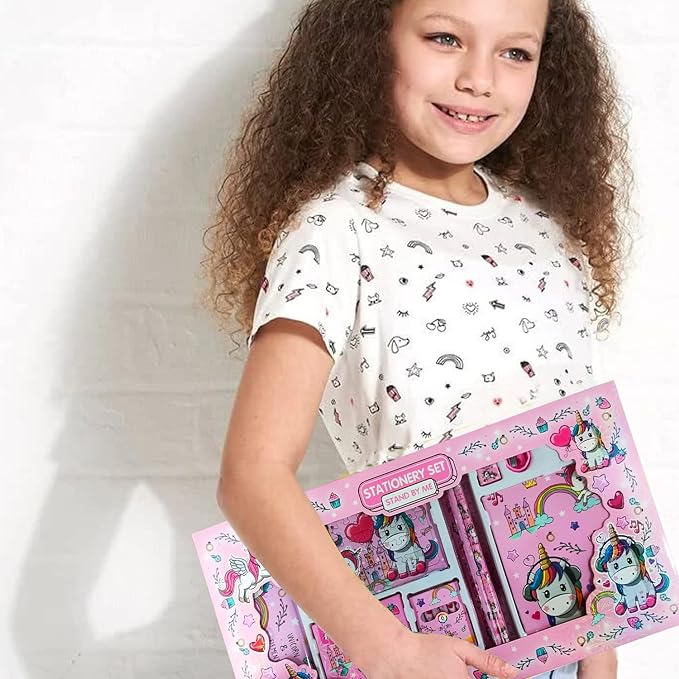 Party Propz Unicorn Stationary Set Kit For Girls- 10Pcs Notebook, Puzzle, Scale,Steel Pencil Box, Sharpener, Eraser, Toys- Return Gifts For Girls Age 10-12 Years-Unicorn Things School Accessories Item
