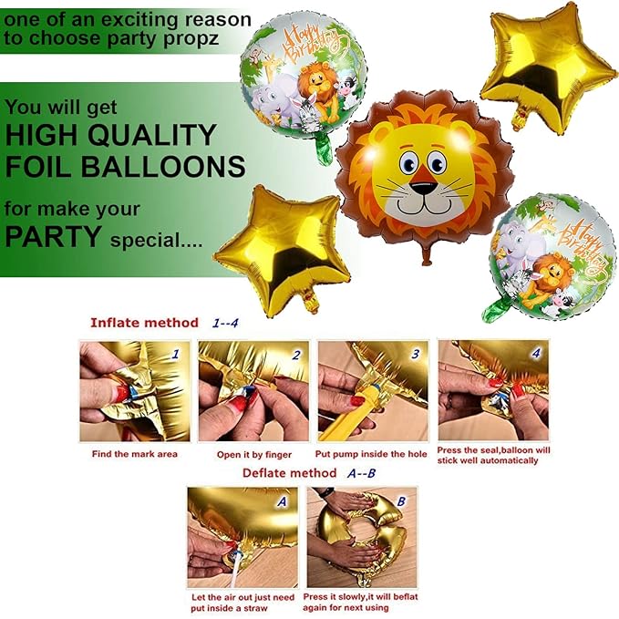 Party Propz Happy Birthday Decoration Kit, Set of 5 Birthday Decoration Items With Happy Birthday, Lion, Jungle Theme Foil Balloons For Kids Birthday Celebration, , Multicolor