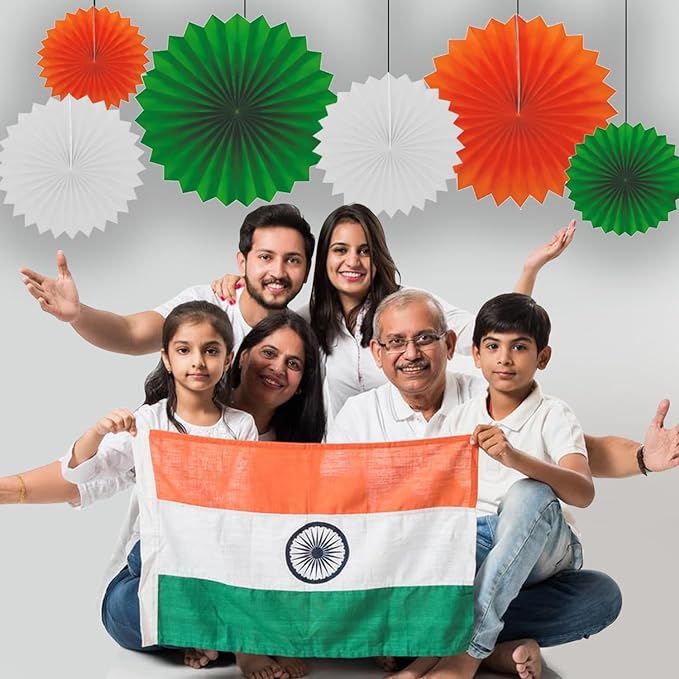 Party Propz Cricket Decoration Items - 6pcs Tricolour Paper Fan/Cricket Theme Decoration Items/Cricket Decoration Items For Room/Cricket Wall Décor