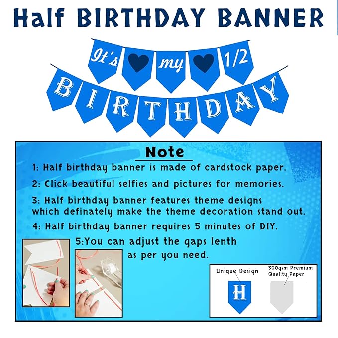 Party Propz Half Birthday Decorations For Baby Boy Combo- 51Pcs Set For 6 Months Birthday Decorations For Boy & Girls - Half Bday Banner (cardstock), Balloons, Foil Balloon, Photo Booth, Foil Curtains