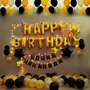 Party Propz Happy Birthday Decoration -42Pcs Happy Birthday Foil Banner (cardstock) | Black & Gold Foil Balloon | Happy Birthday Decorations For Boys | Yellow Black Balloons For Birthday Decoration