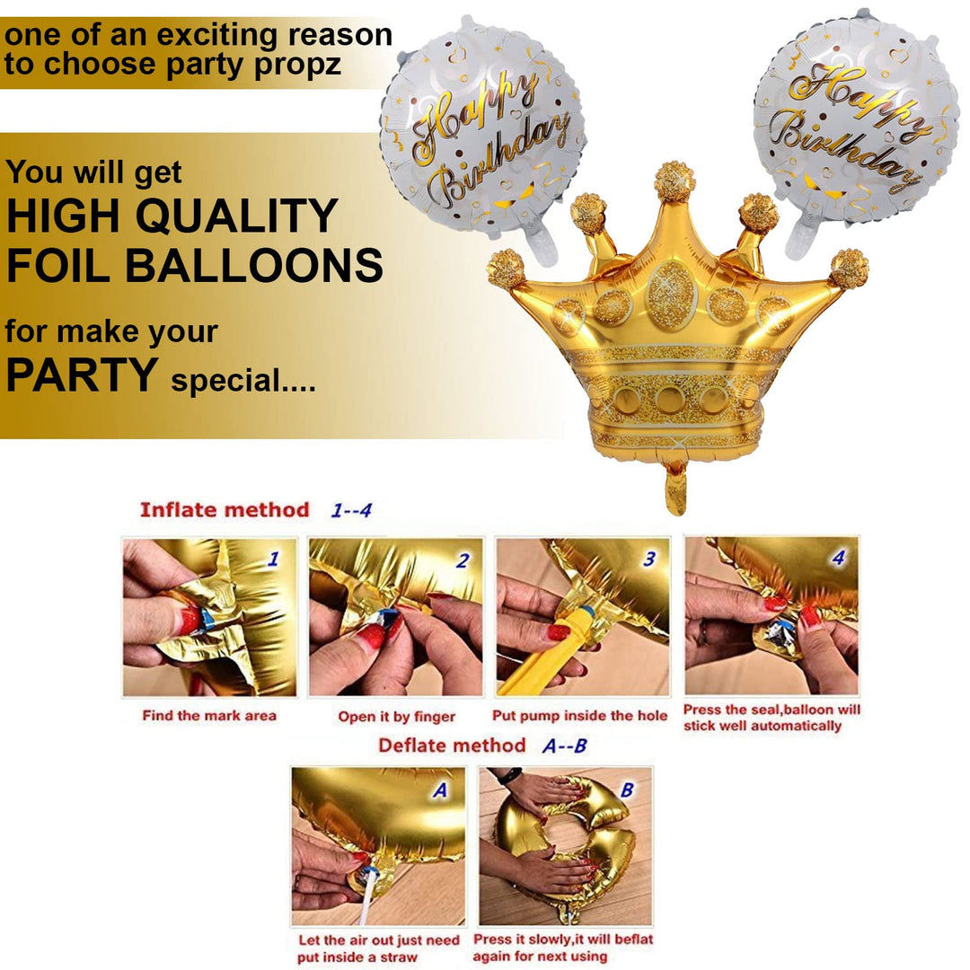 Party Propz Elegant Birthday Decoration Items - Set of 8 Golden Balloon Decoration for Birthday | Foil Balloons for Birthday | Happy Birthday Foil Balloon | Birthday Decoration Kit
