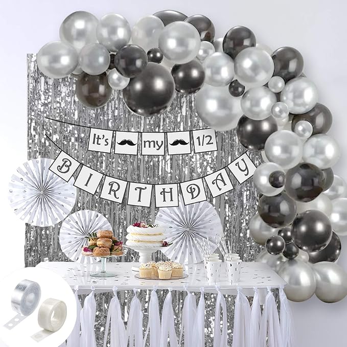 Party Propz Half Birthday Decoration For Baby Boy Combo - 85Pcs Items Set For Half Year Birthday Decorations For Boys - 1/2 Birthday Decorations For Boys - 6 Month Birthday Decorations For Boy